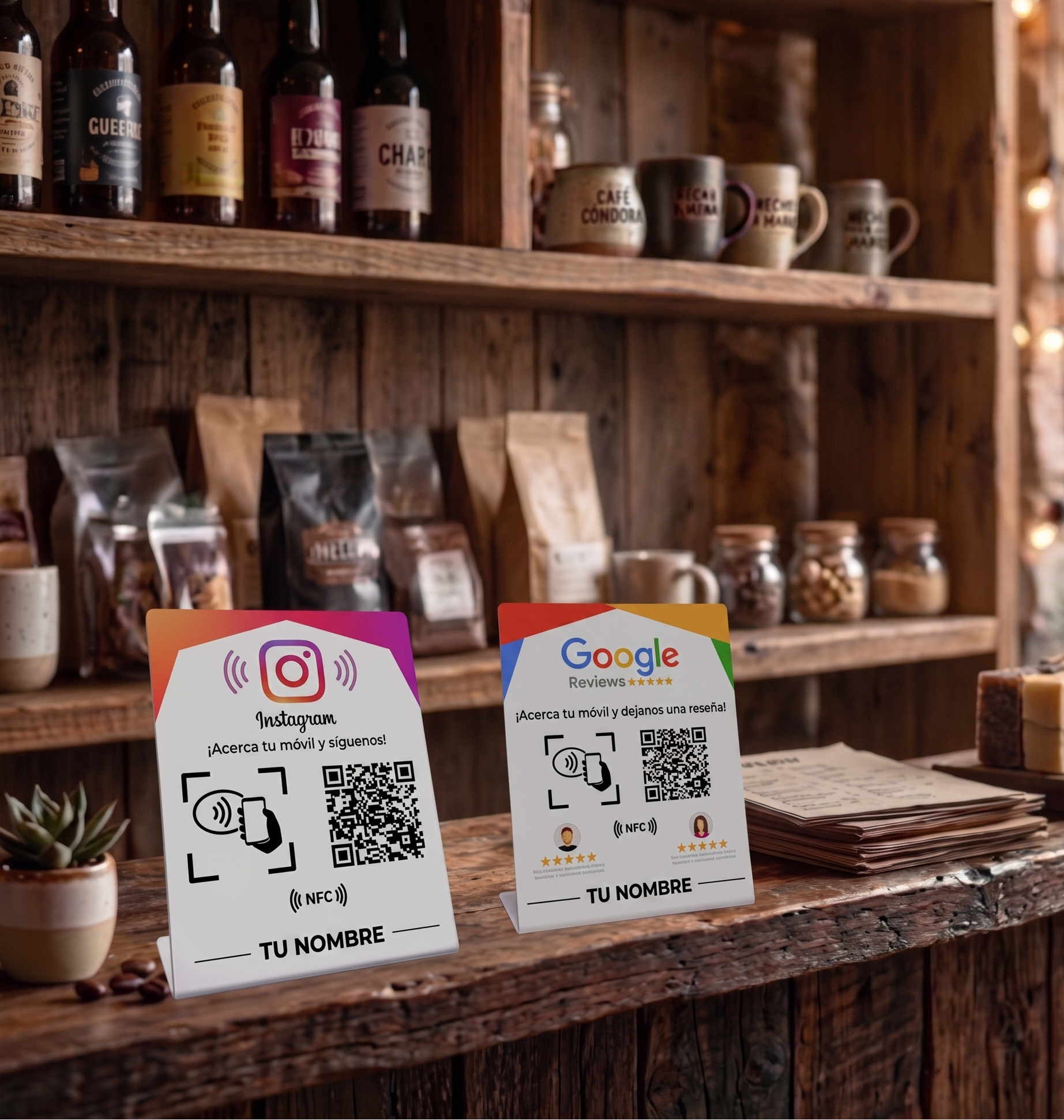 Expositor Inteligente de reseñas/seguidores de Google/Instagram (NFC+QR)