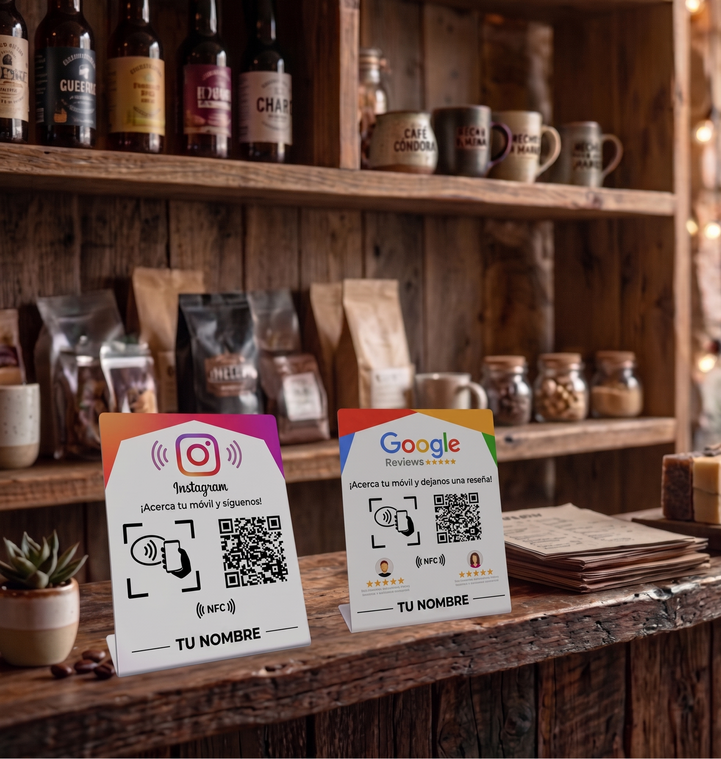 Expositor Inteligente de reseñas/seguidores de Google/Instagram (NFC+QR)