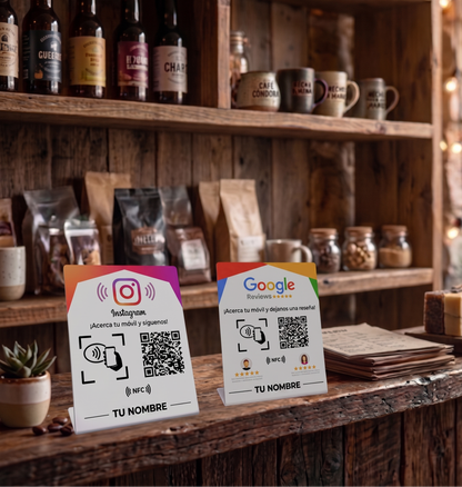 Expositor Inteligente de reseñas/seguidores de Google/Instagram (NFC+QR)